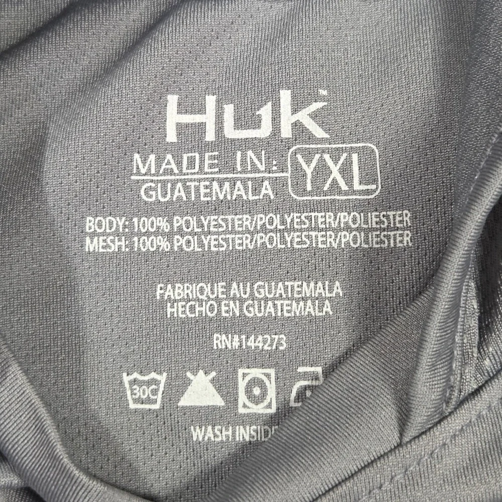 Huk Fishing Youth XL Grey Performance Long Sleeve Hooded Sun Shirt Mesh Panels
